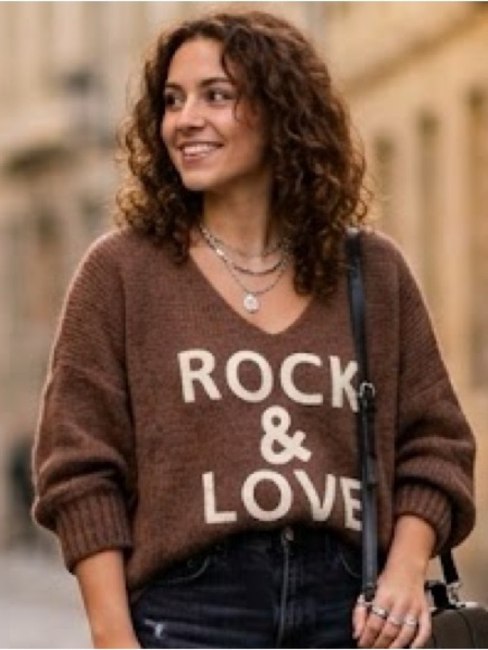 CARLA GIANNINI Italy Brown Rock & Love Oversized Knit Sweater V-Neck